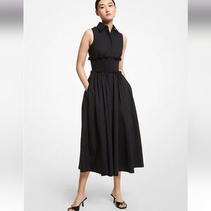 Designer Michael Kors Collection Organic Cotton Poplin Smocked Shirtdress